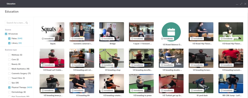 A library of pre-recorded physiotherapy videos in Pabau