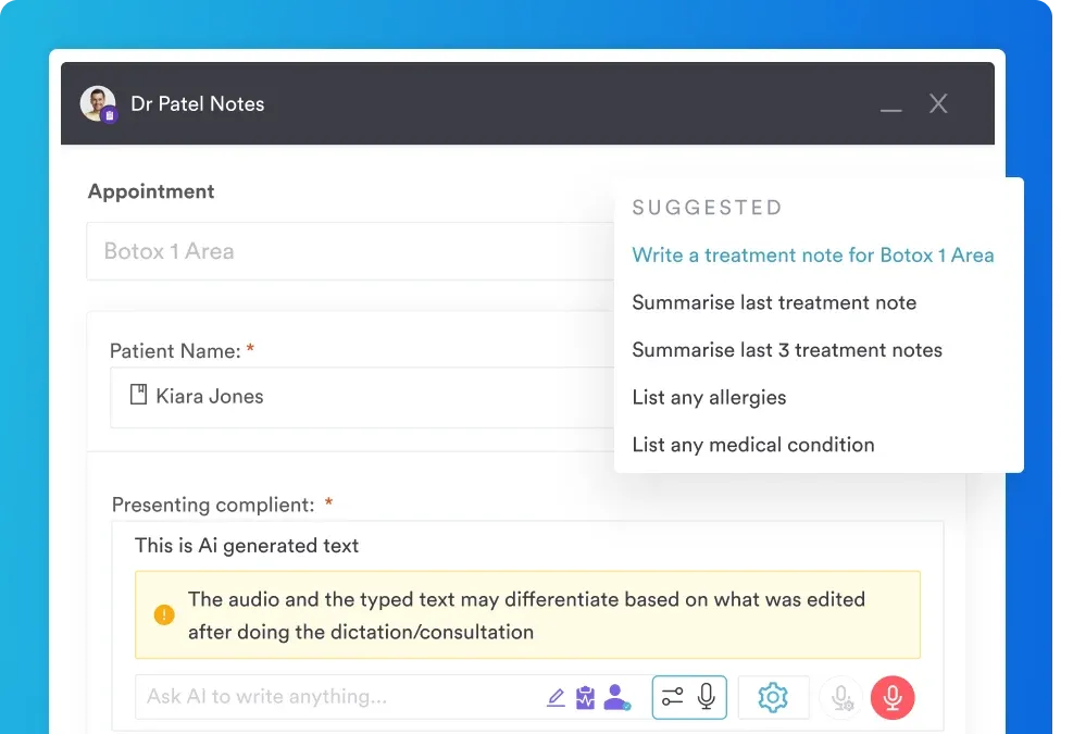AI-generated clinical notes in Pabau