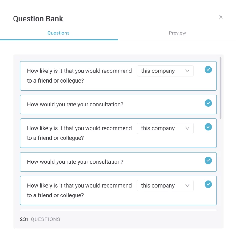 Survey question bank in Pabau