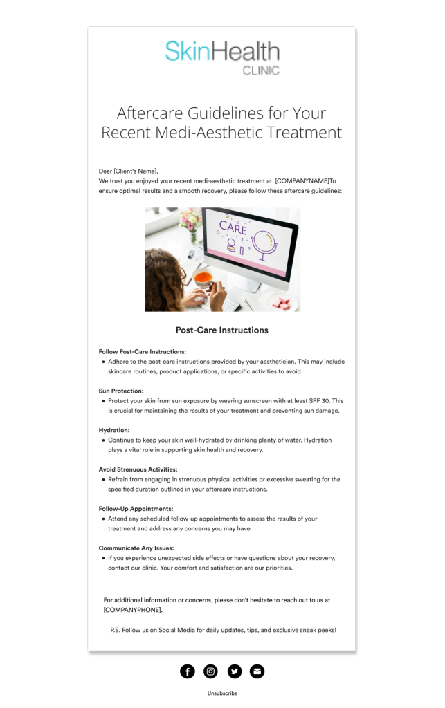 medspa aftercare email template