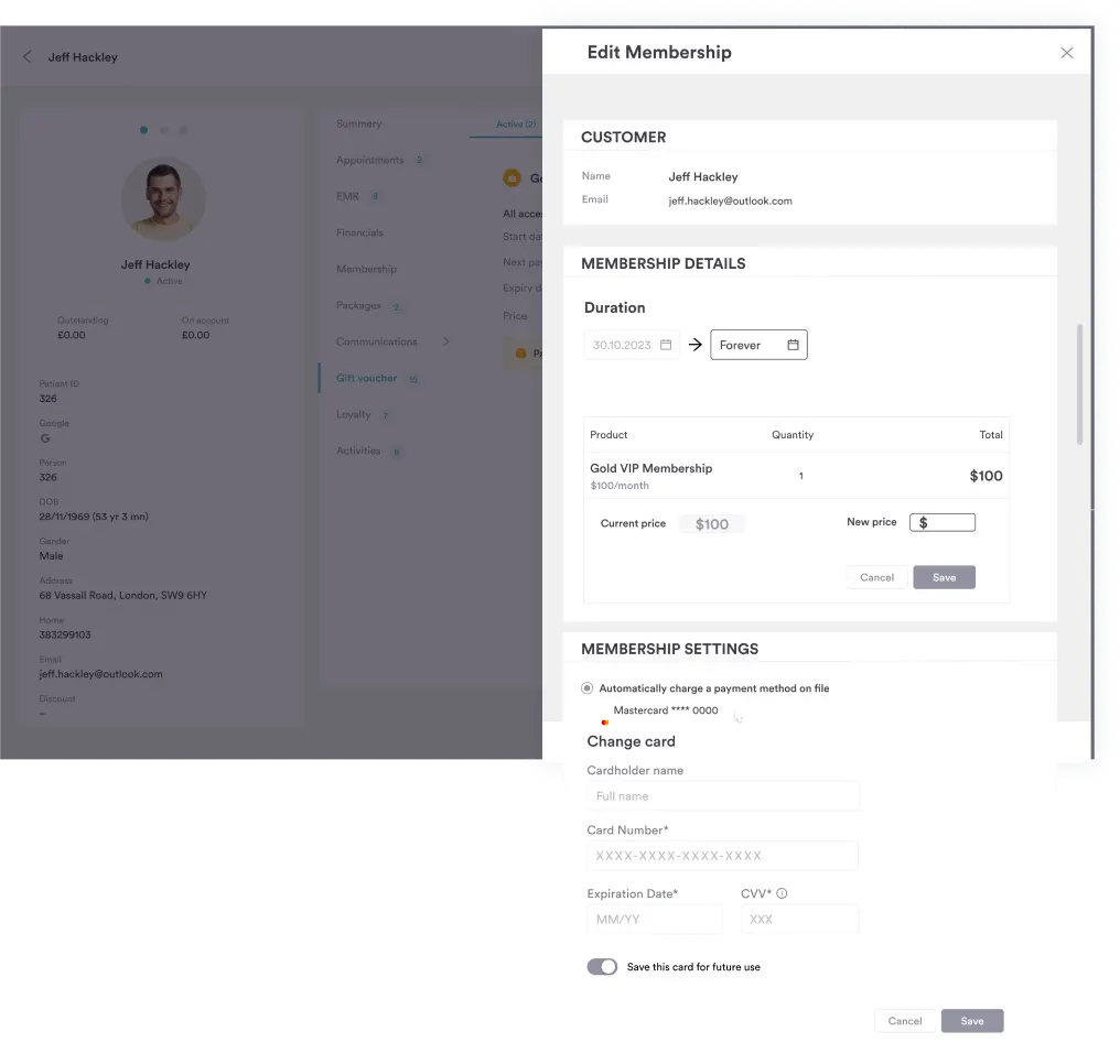View and manage memberships in client card in Pabau