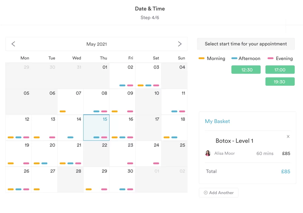 Screenshot of booking an appointment from the client's end