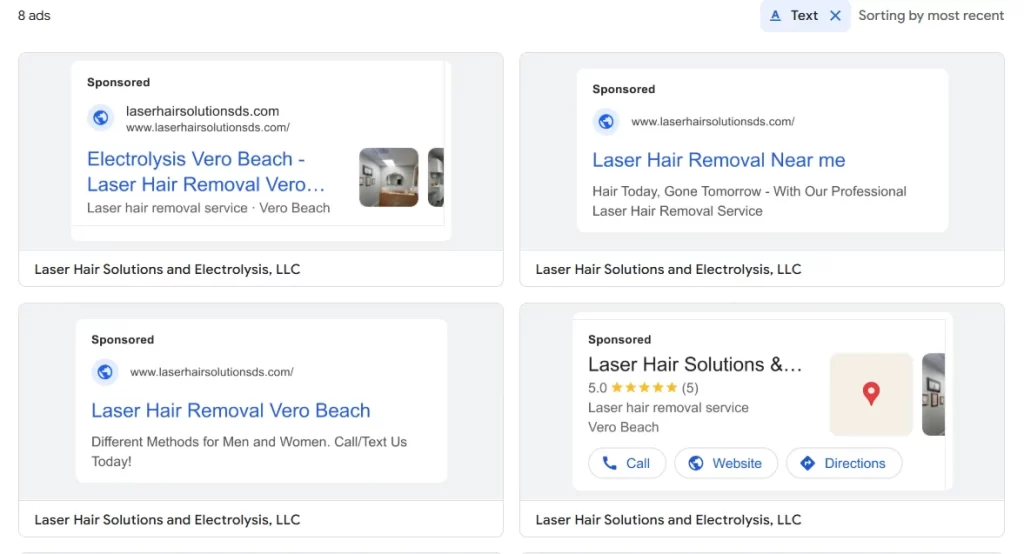 Google ads for laser hair removal