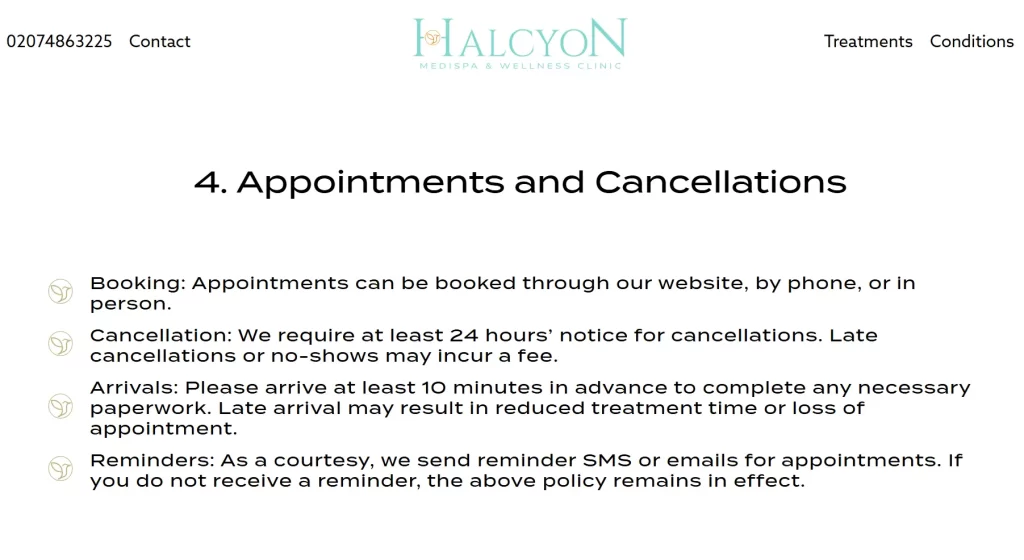 Screenshot of Halcyon's cancellation policy guide