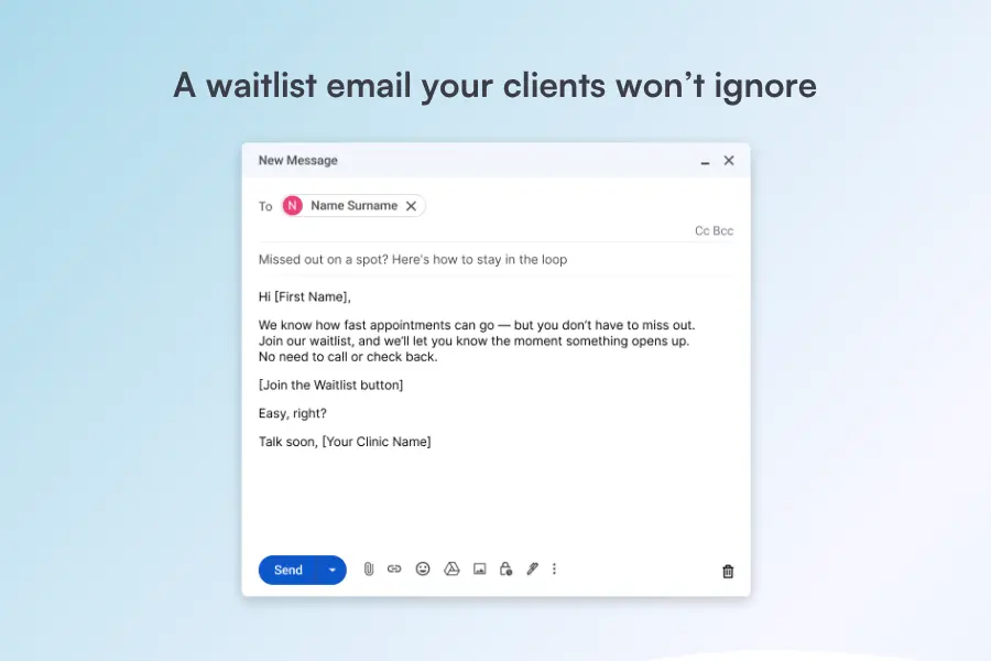 Image showing a waitlist email template