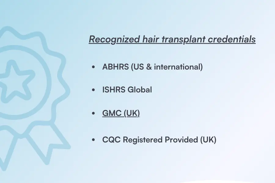 Recognized hair transplant credentials