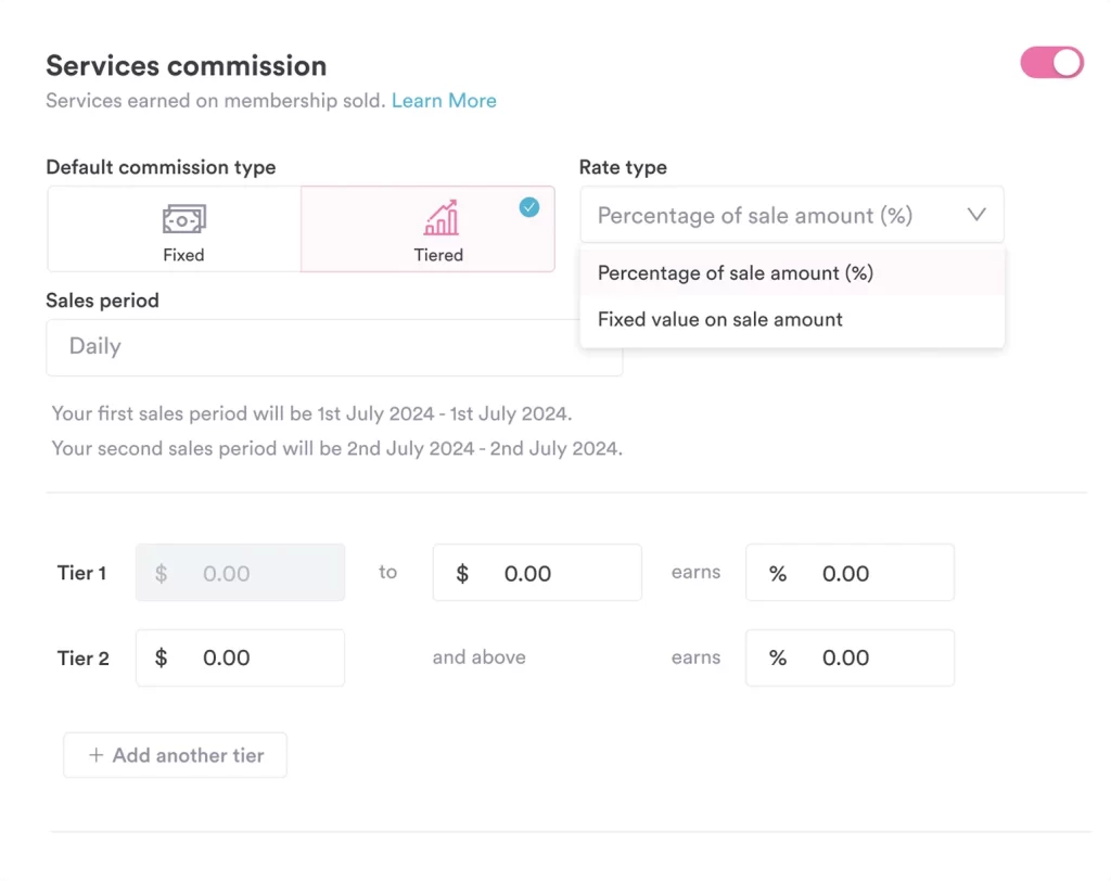 Commission types in Pabau