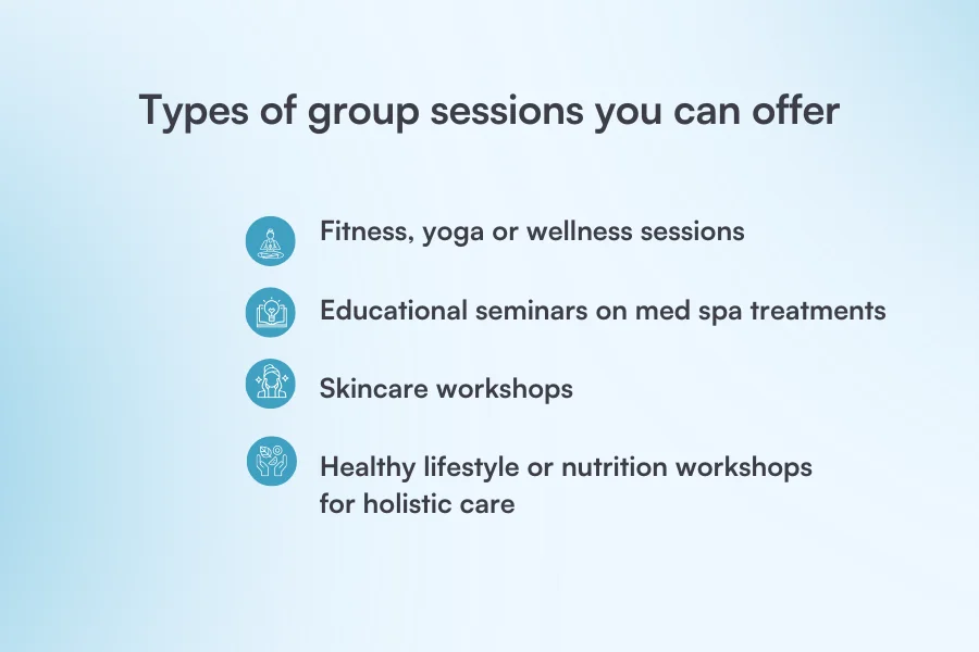 A list of different types of group sessions you can offer