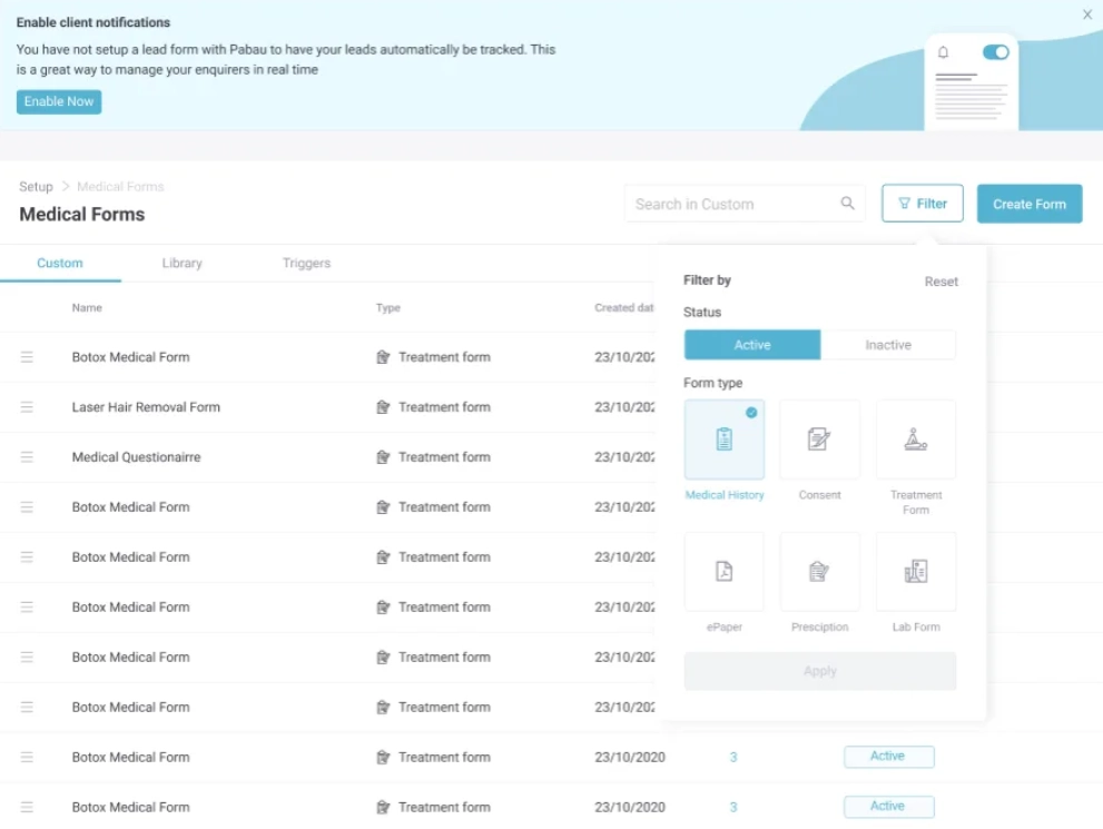 Digital customizable consent forms and patient records