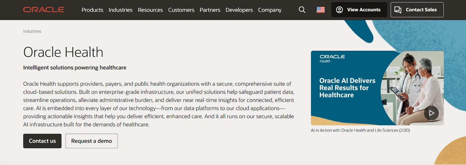 Oracle Health homepage