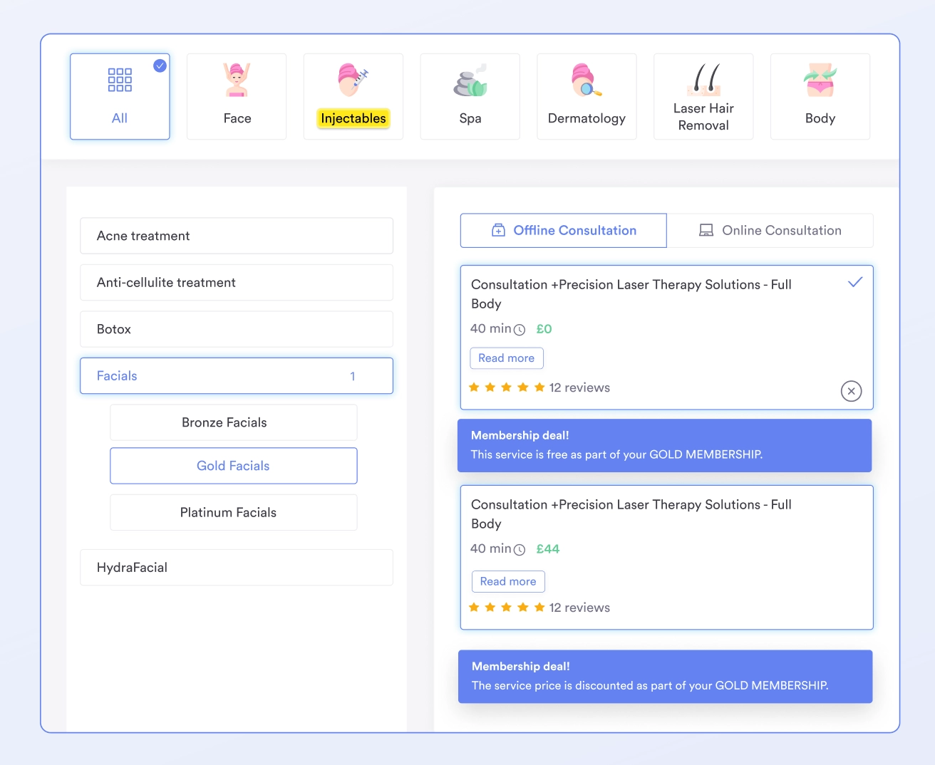 Pabau online booking interface showing service selection with staff photos and availability calendar for UK salon