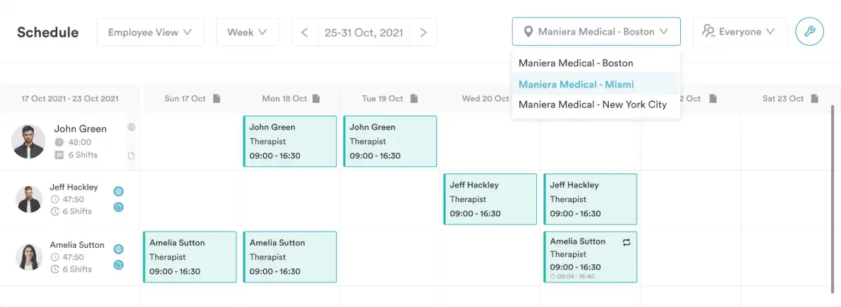 multi location staff schedule calendar