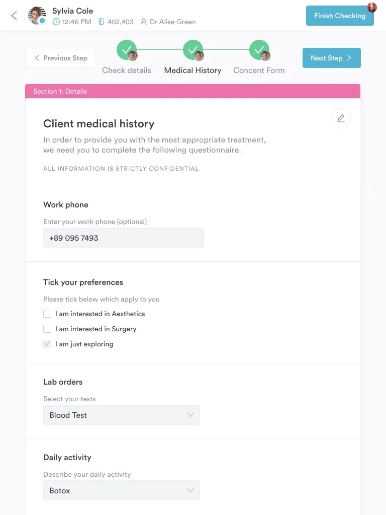 Digital forms in Pabau