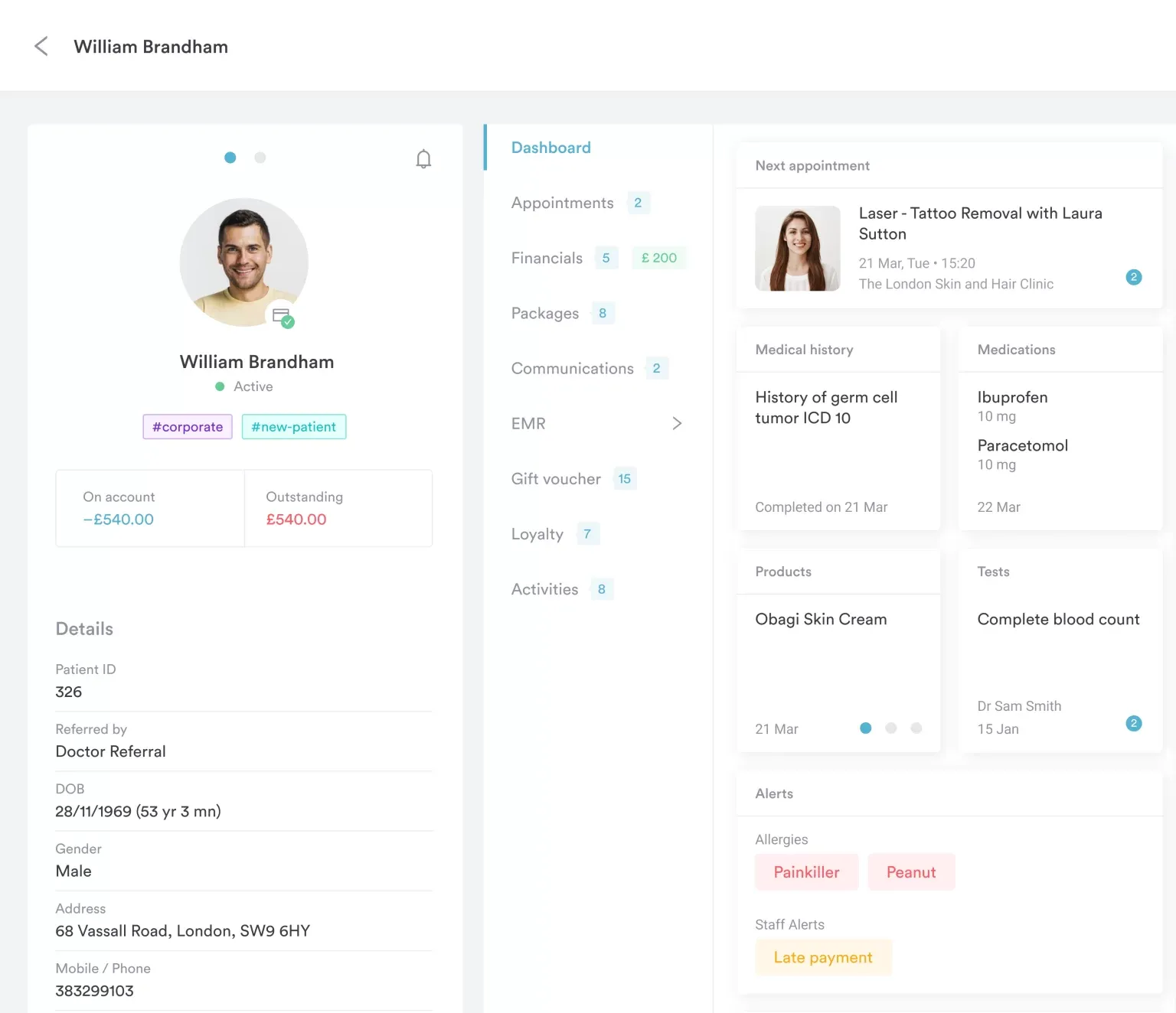 Client card and journey in Pabau