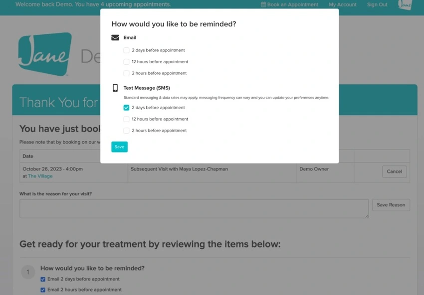 JaneApp- SMS and email