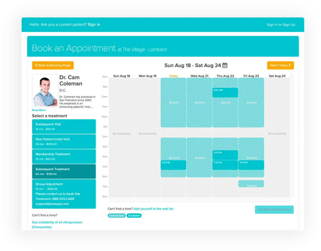 Jane App online booking