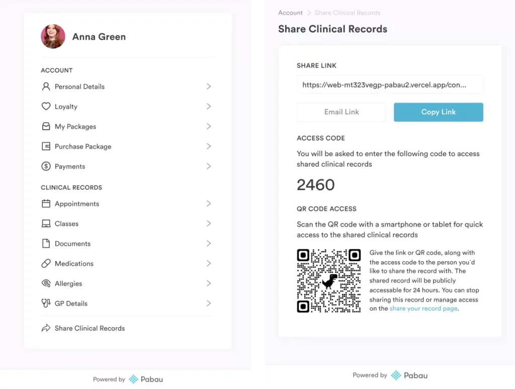 Patient portal in Pabau