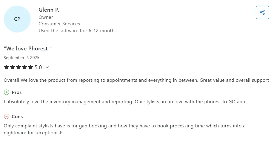 Phorest Capterra review positive