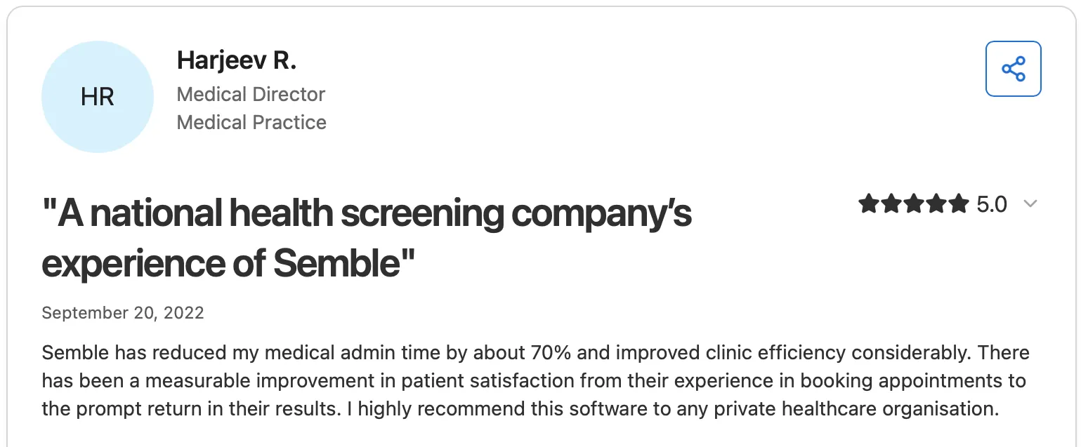 Semble positive customer review