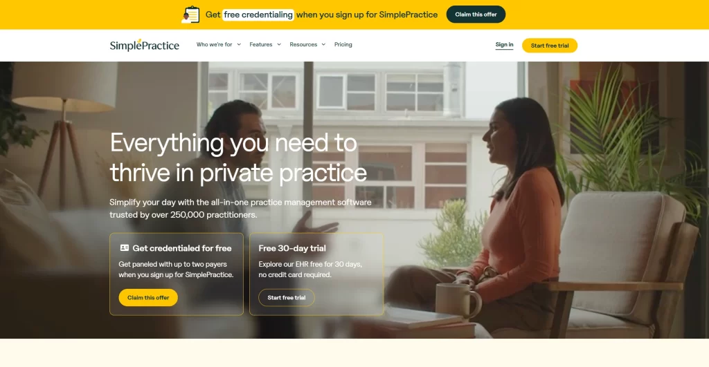 SimplePractice homepage