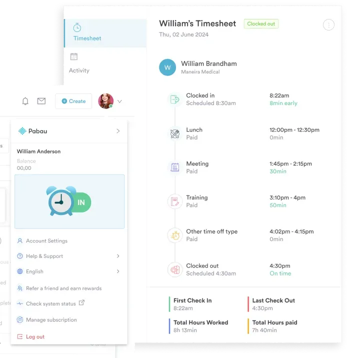 Timesheets and wages Pabau