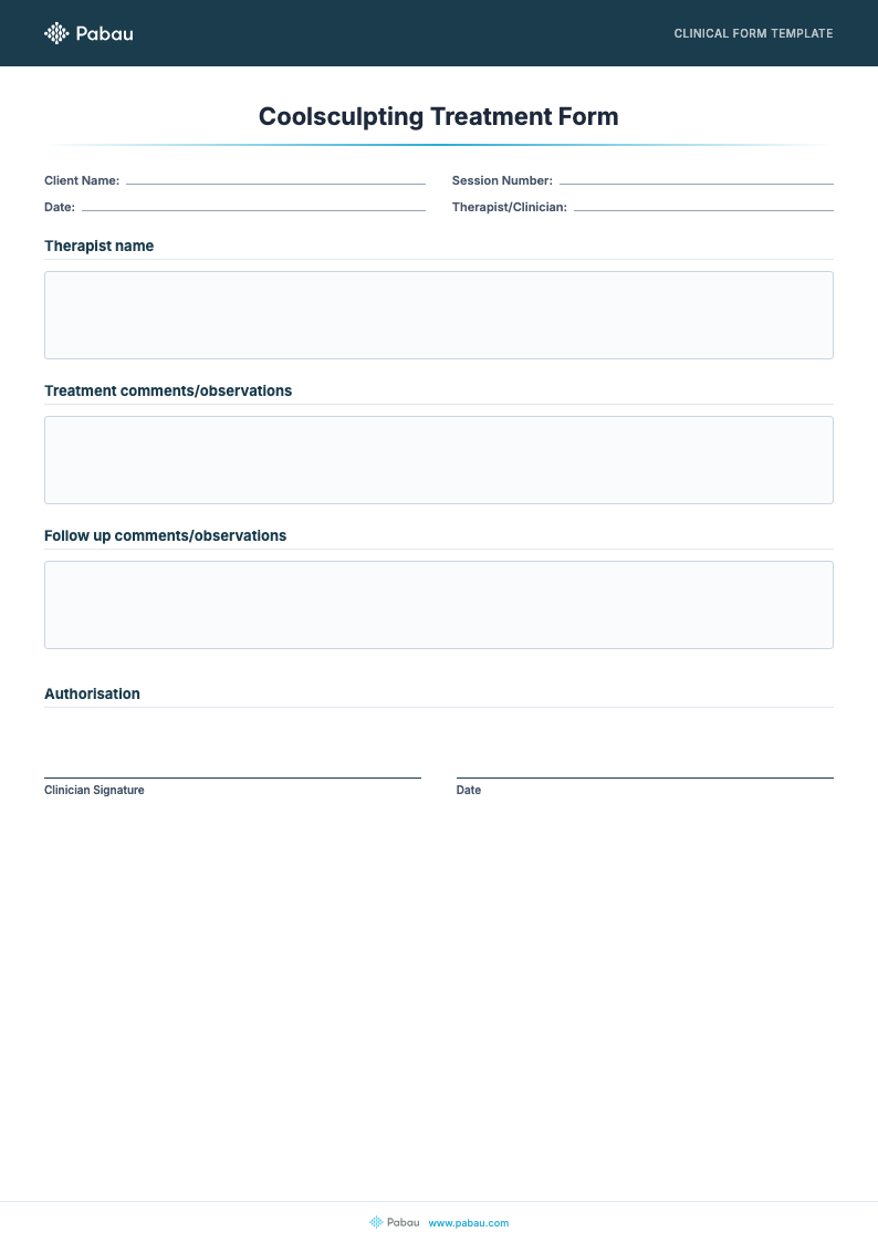 coolsculpting treatment form template preview