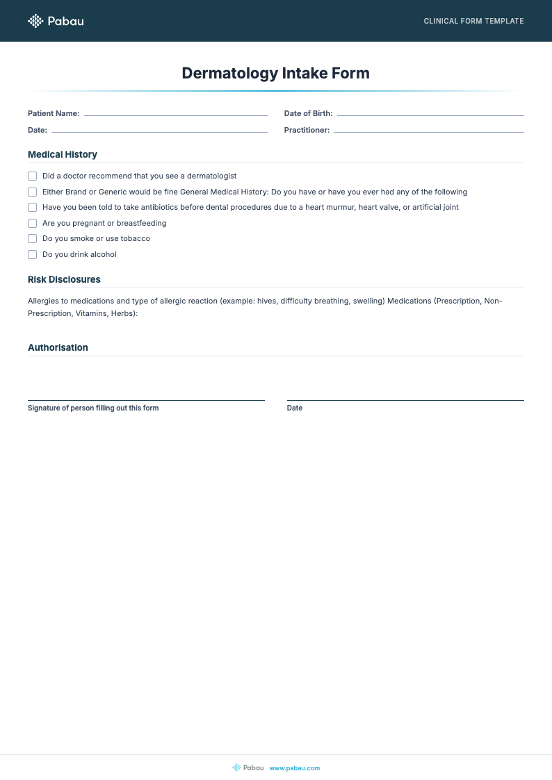 dermatology intake form template preview