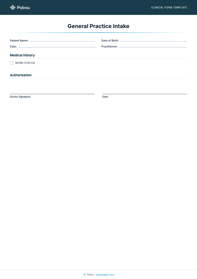 general practice intake form template preview