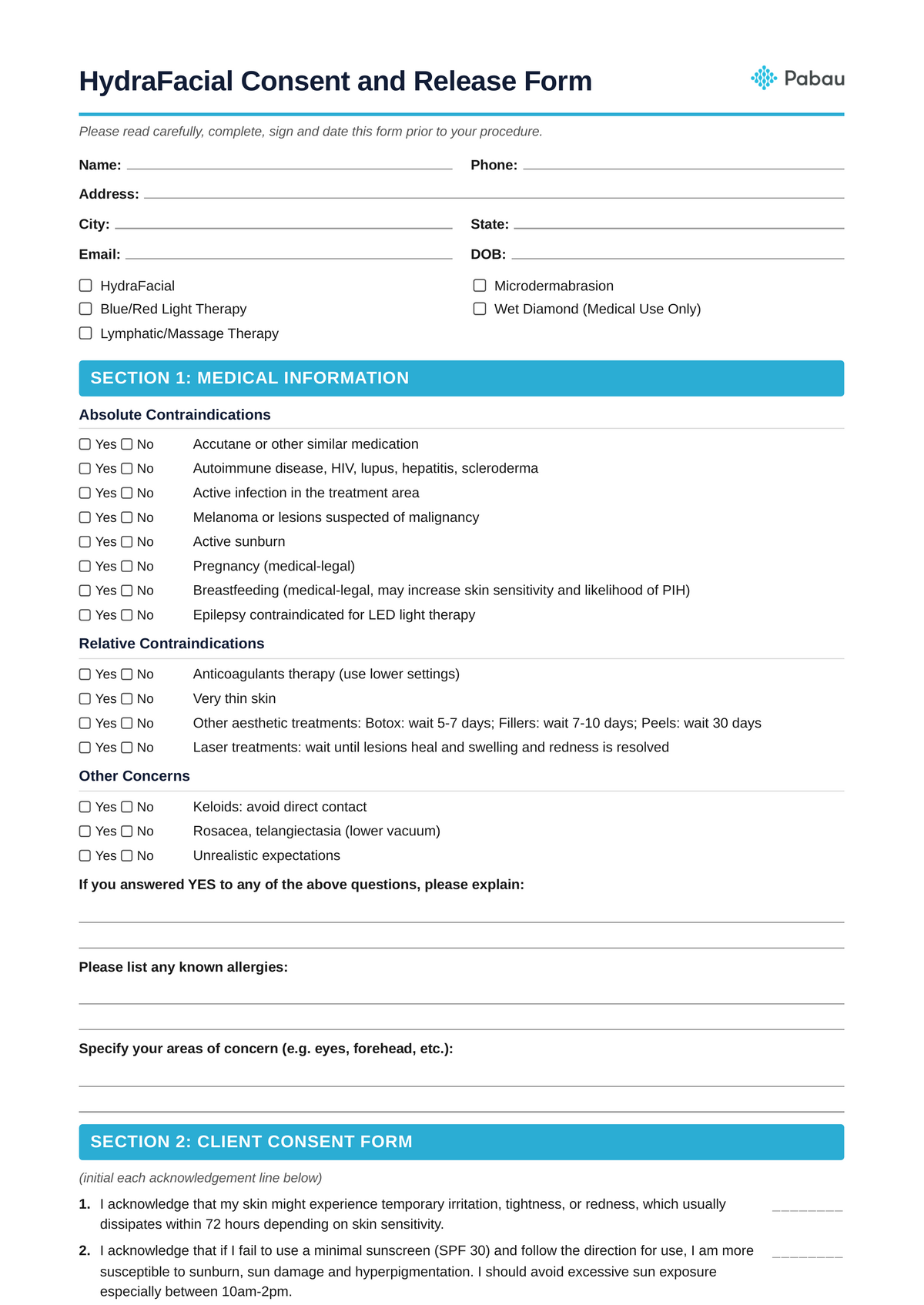 Hydrafacial Consent Form Template PDF Preview