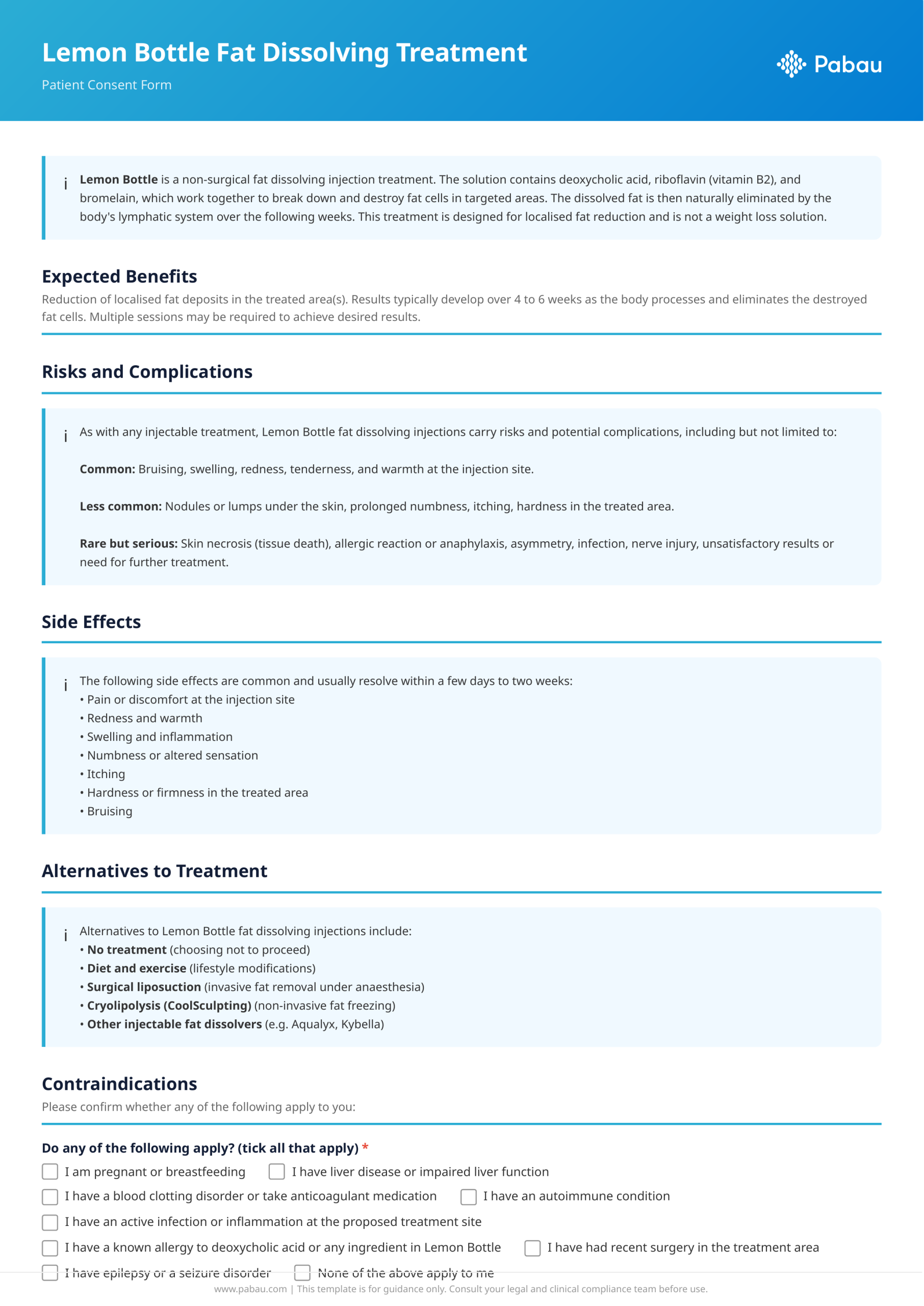 Lemon Bottle consent form template preview