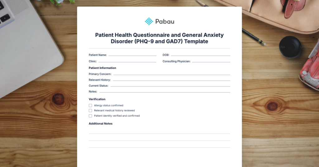 Patient Health Questionnaire And General Anxiety Disorder Phq 9 And Gad7 Template