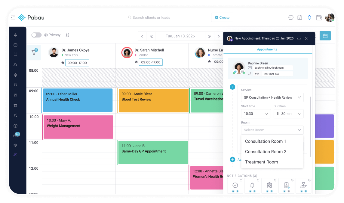 Pabau Calendar screen