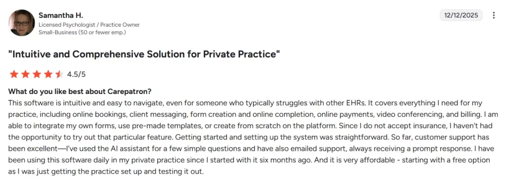 Carepatron positive review