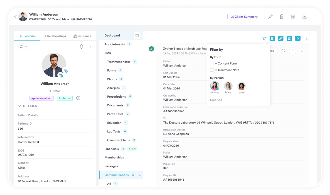 Pabau Client Card screen